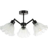 Happy Homewares Traditional Ceiling Light Fitting with Frosted Scallop Glass Shades in Black