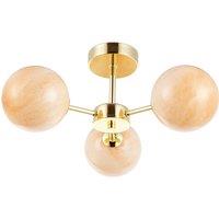 Happy Homewares Designer Ceiling Light Fitting with Marble Glass Spherical Shades in Gold
