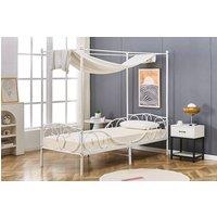 Crazy Price Beds Ltd Lila Metal Four Poster Princess Bed Frame in White | Size: Single