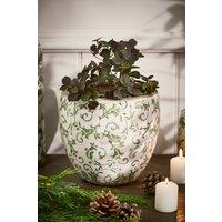 Dibor Vintage Irina Green Large Botanical Flower Planter H17 x Dia. 18.5cm in Cream