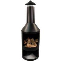 Samuel Alexander 1.4m Tall Outdoor Garden Patio Chiminea Log Burner Fire Pit with Log Store & Cover in Black