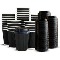 ECONX 8oz Disposable Paper Coffee Cups With Lid Triple Wall Ripple Cup x 500 in Black | Size: 500 Piece