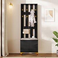 BTM Wardrobe set with shoe bench hooks & cabinet with drawers in Black