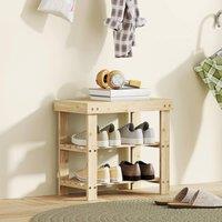 HOMCOM 3-Tier Bamboo Shoe Bench with 2 Shelves for Entryway, Wood Finish in Natural