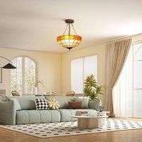 HOMCOM Ceiling Light, Vintage Tiffany Style Chandelier with Sockets in Orange