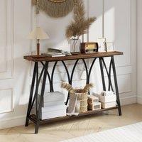 HOMCOM Console Table, Industrial Narrow Sofa Table with 2 Tiers, Metal Frame in Brown | Size: 120 cm
