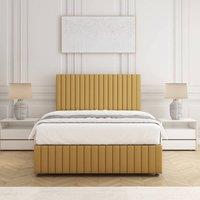 BSSPOKE Emma Divan Bed Set Plush Velvet 24 Headboard & Mattress No Drawers in Mustard | Size: Small Double