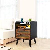 Costway Modern Bedside Table Nightstand w/Charging Station in Black