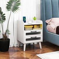 Costway Mid Century Modern Bedside Table Nightstand w/Charging Station-White in White