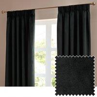 Furn The Ultimate Velvet Room Darkening Pencil Pleat Curtain Pair in Black | Size: 168 cm width x 137 cm drop