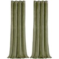 Happy Homewares Contemporary Soft Velvet Fabric Blackout Eyelet Curtains - 2 Panel in Olive | Size: 120 cm width x 160 cm drop