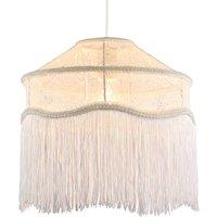 Happy Homewares Chic White Lace Fabric Victorian Style Pendant Light Shade with Trims