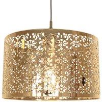Happy Homewares Moroccan Designed Large Gold Metal Pendant Shade with Floral Decor | Size: 16 inches