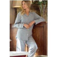 British Boxers Women's 'Ash Grey' Herringbone Brushed Cotton Pyjama Set in Light Grey | Size: 2XL
