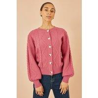Yumi Women's Pink Relaxed Fit Cable Cardigan | Size: Medium