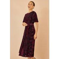 Yumi Women's Burgundy Velour Spot Midi Skater Dress | Size: 14