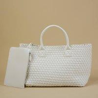 PEACH ACCESSORIES Women's Luxury Woven Tote Handbag with Purse Bag in White