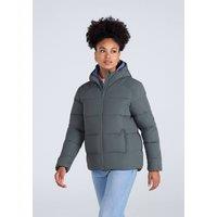 Animal Women's 'Tech Down' Warm Padded Water Resistant Full Zip Hooded Winter Jacket in Olive | Size: 20