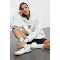 WOVCOR Women's Embroidered Oversized Fleece Hoodie in White | Size: XS