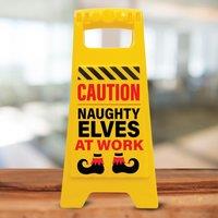 Boxer Gifts Caution Naughty Elves at Work Sign - Funny Kids Xmas Decoration Ornament in Yellow