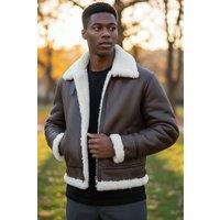 Infinity Leather Men's B3 Aviator Real Sheepskin Leather Flying Jacket-Hobart in Brown | Size: Large