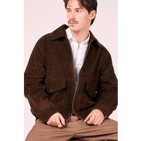 Barneys Originals Men's Real Suede Bomber Jacket in Brown | Size: Small