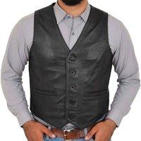 House of Leather Men's Mens Real Leather Waistcoat Classic Gilet Nick in Jet Black | Size: XL