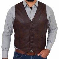 House of Leather Men's Mens Real Leather Waistcoat Classic Gilet Nick in Brown | Size: XL