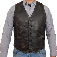 House of Leather Men's Mens Real Leather Waistcoat Classic Gilet Nick in Black | Size: 2XL