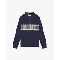 Aquascutum Men's Iconic Insert Long Sleeve Polo Navy | Size: Small