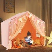 Costway Kids Play Tent 3-4 Kids Large Play Tent House w/Screen Curtains in Pink