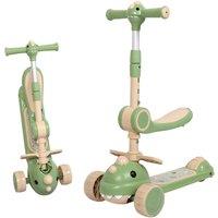 Dekko Foldable Kids Scooter Beige Adjustable Height Flip Seat LED Light in Green