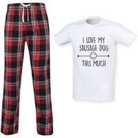 60 SECOND MAKEOVER Men's I Love My Sausage Dog This Much Tartan Trouser Pyjamas Set in Red | Size: XS