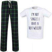 60 SECOND MAKEOVER Men's I'm Not Single I Have A Rottie Tartan Trouser Pyjamas in Green | Size: XL