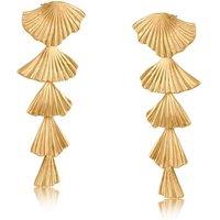 BIG METAL LONDON Women's FREYA FAN DROP LONG TIERED EARRINGS in Gold | Size: 8 cm