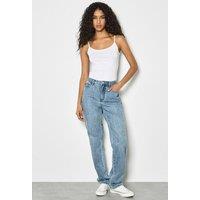 Apricot Women's Emily Contrast Seam Straight Leg Jeans in Blue | Size: 30