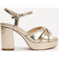 Linzi Women's Selene Gold Faux Leather Wide Fit Crossover Platform Heels | Size: 5-Wide Fit