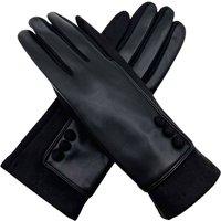 Vellin Women's Elegant Button Detail Leather-Look Gloves in Black