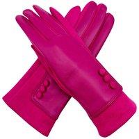 Vellin Women's Elegant Button Detail Leather-Look Gloves in Fuchsia