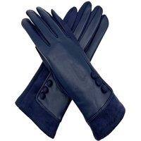 Vellin Women's Elegant Button Detail Leather-Look Gloves in Navy
