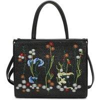 Fontanella Fashion Women's Yura Flower Woven Finish PU Leather Shoulder Tote Bag in Black