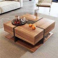 BTM Coffee Table with 4 Drawers, Unique Design & Bottom Storage in Natural