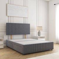 BSSPOKE Emma Divan Bed Plush Velvet 24 Headboard& No Mattress No Drawers in Charcoal | Size: Single