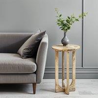 IH Design Nolan Natural Solid Mango Wood Round Inverted Legs Side Table in Light Brown