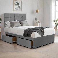 Bed Time UK Plush Divan Bed with 2 Drawers, 20 Cubic Headboard & Mattress in Grey | Size: Small Double