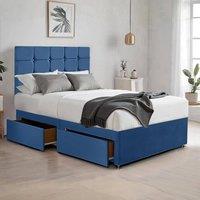 Bed Time UK Plush Divan Bed with 2 Drawers, 20 Cubic Headboard & Mattress in Blue | Size: Single