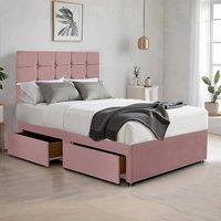 Bed Time UK Plush Divan Bed with 2 Drawers, 20 Cubic Headboard & Mattress in Pink | Size: Single