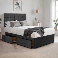 Bed Time UK Plush Divan Bed with 2 Drawers, 20 Cubic Headboard & Mattress in Black | Size: Single