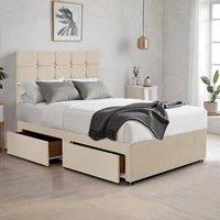 Bed Time UK Plush Divan Bed with 2 Drawers, 20 Cubic Headboard & Mattress in Ivory | Size: Single