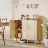 HOMCOM Vintage Sideboard Cabinet with 3 Chevron Doors, Natural Wood Finish | Size: Large